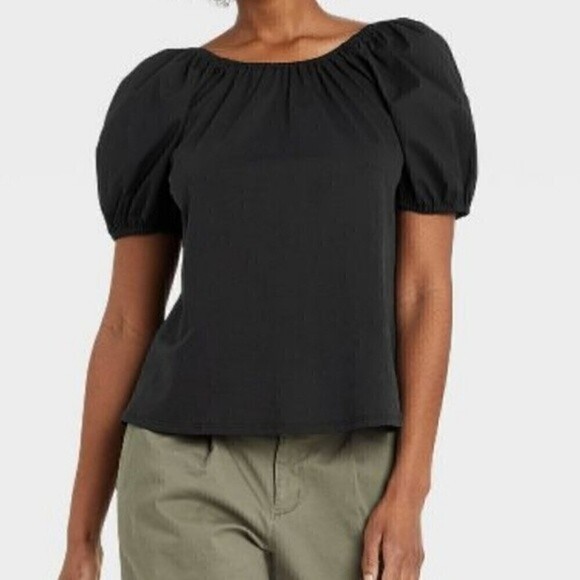 Women's Puff Short Sleeve Tie-Back Top - Picture 1 of 5